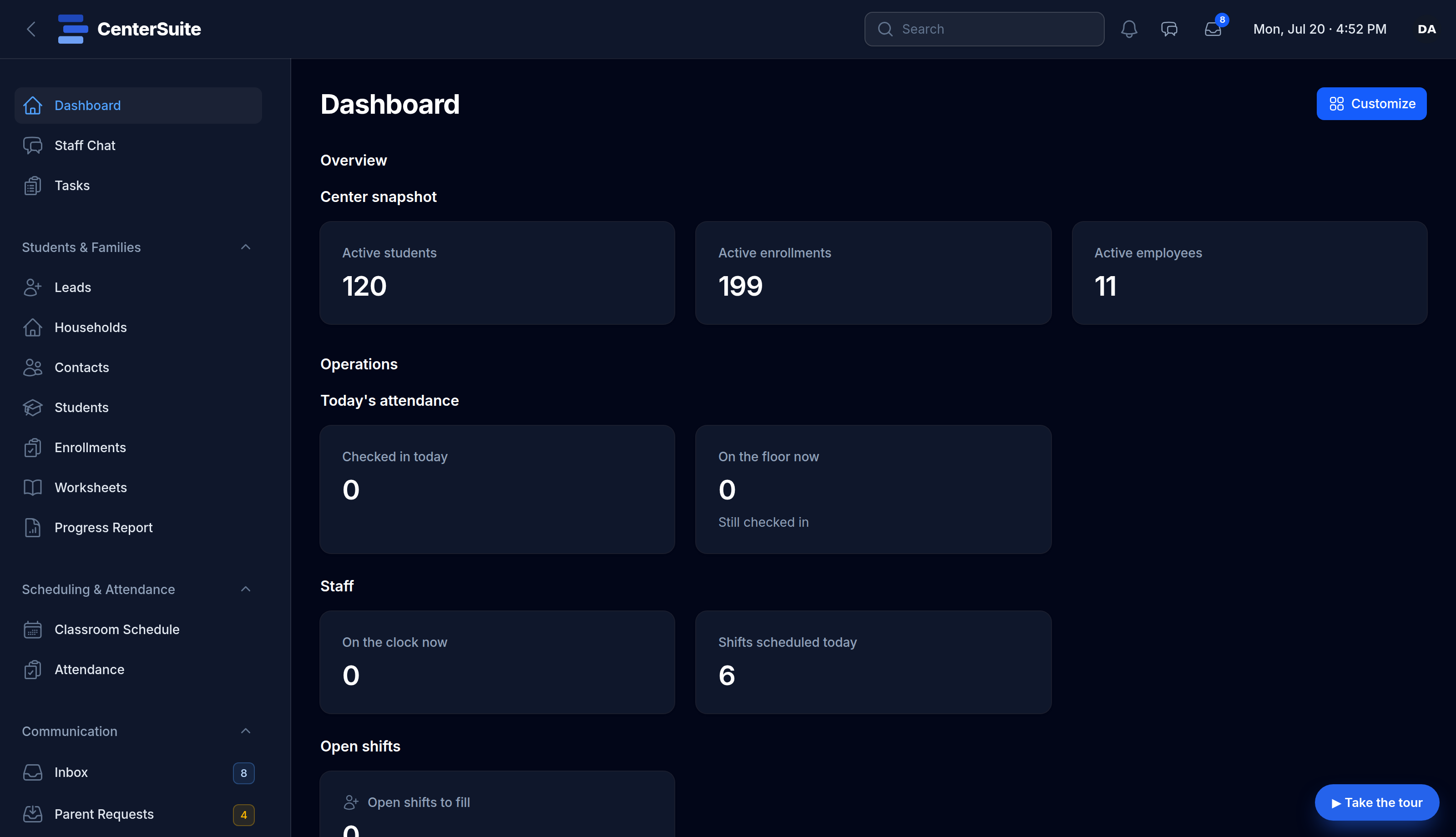 CenterSuite in dark mode