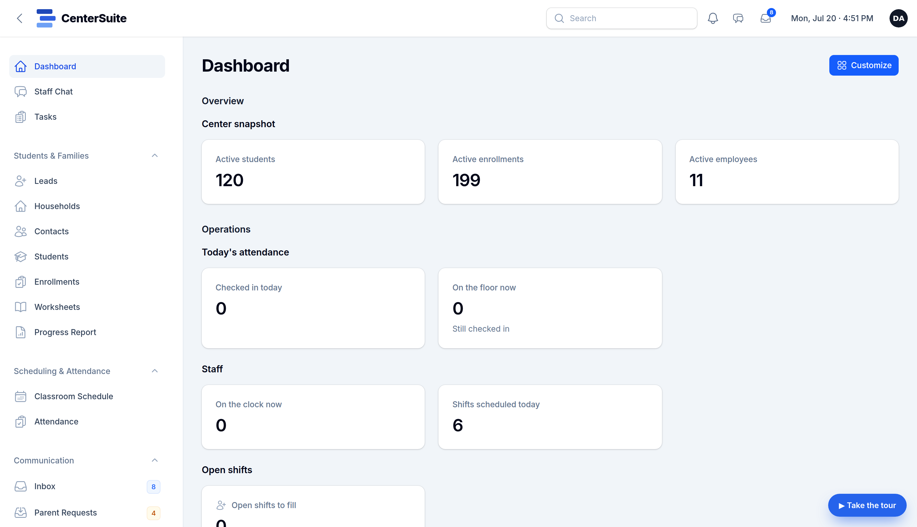 CenterSuite admin dashboard