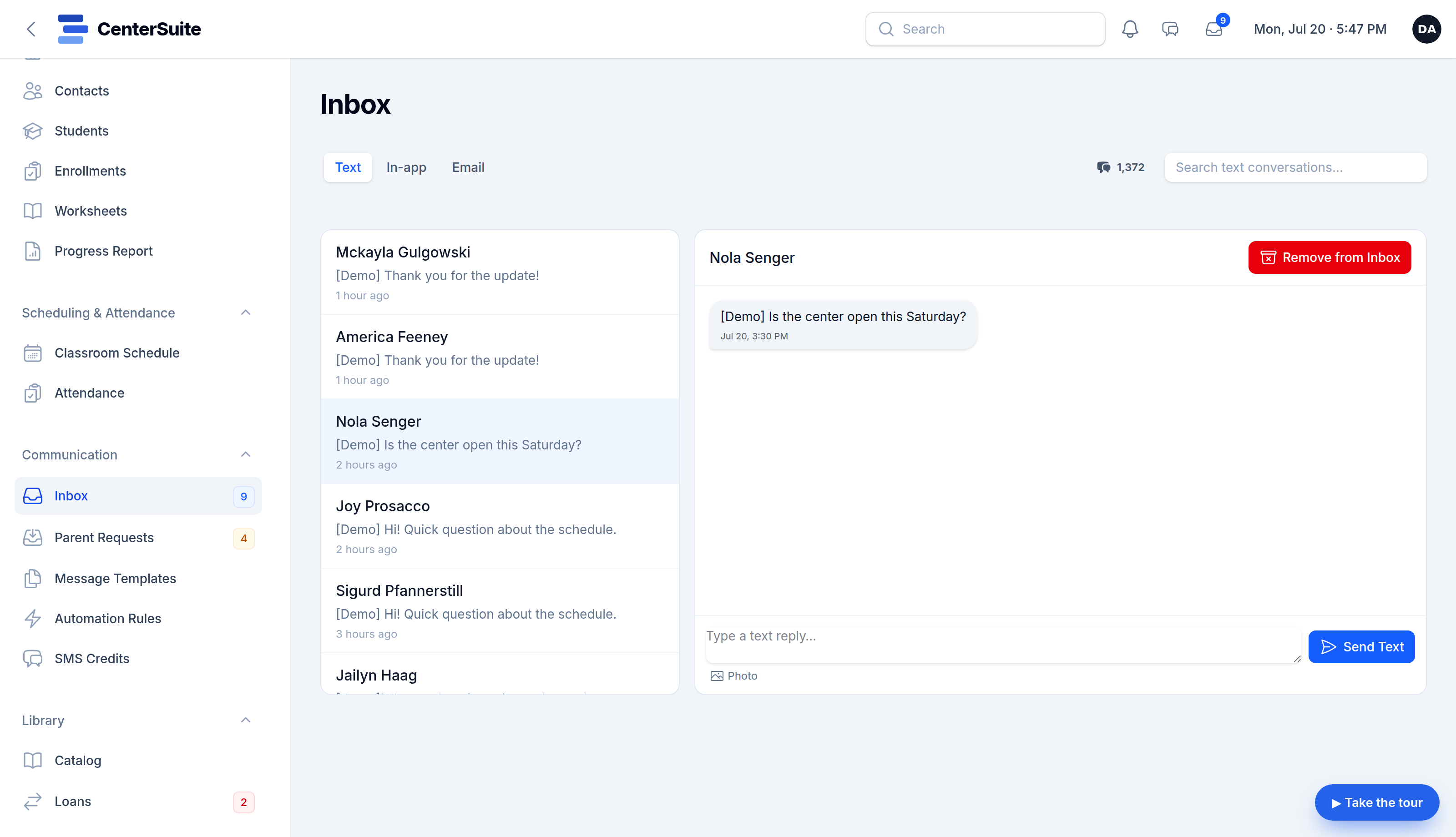 The unified inbox in CenterSuite