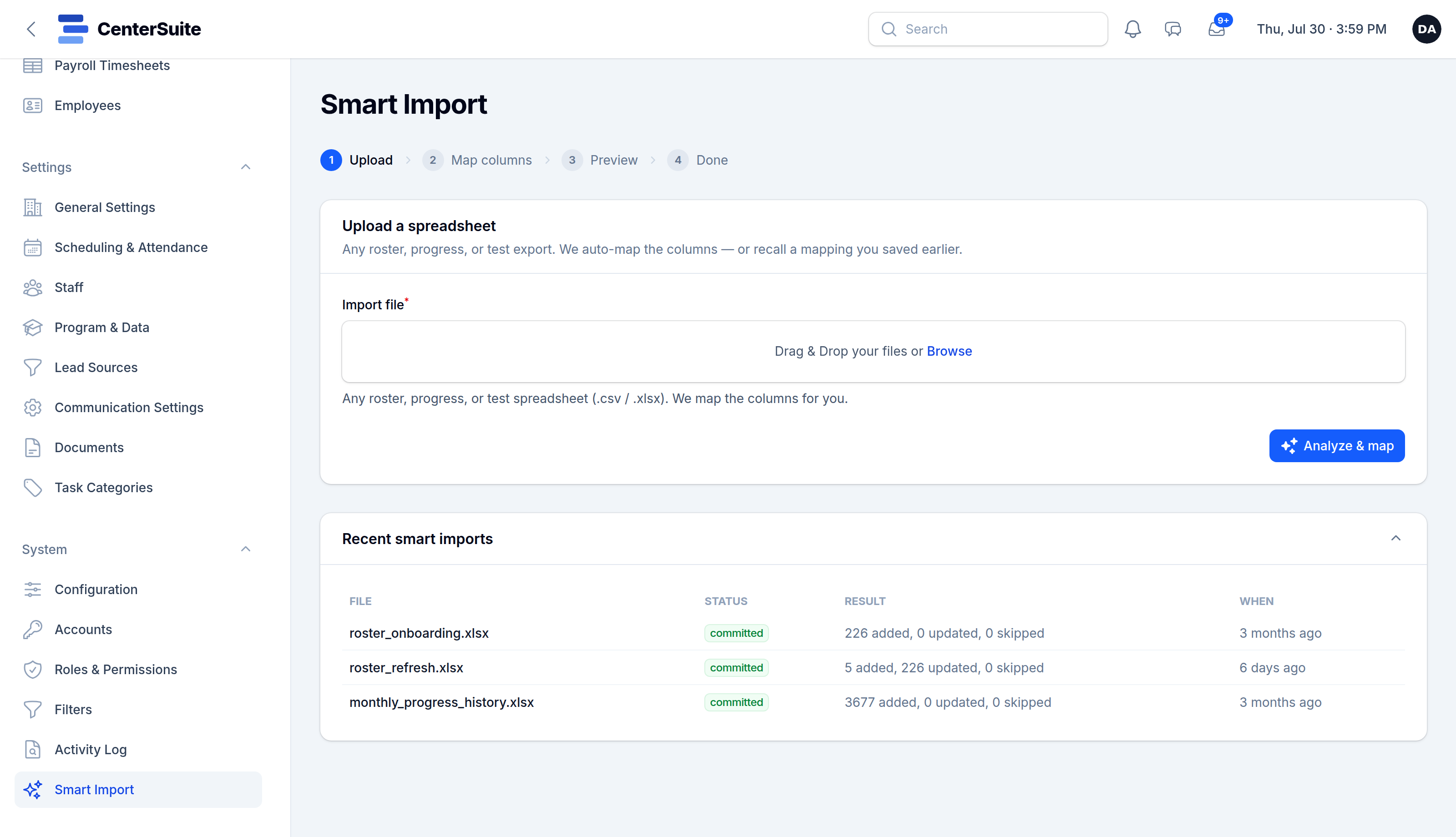 The Smart Import wizard in CenterSuite
